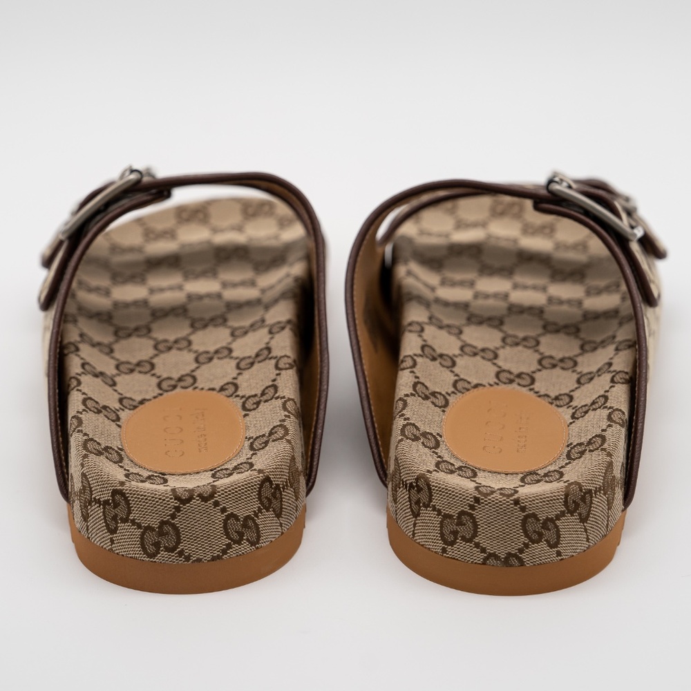 size 11G 11.5 US Gucci GG Canvas Slide Sandals Straps Beige Ebony GG Brown - Picture 5 of 12